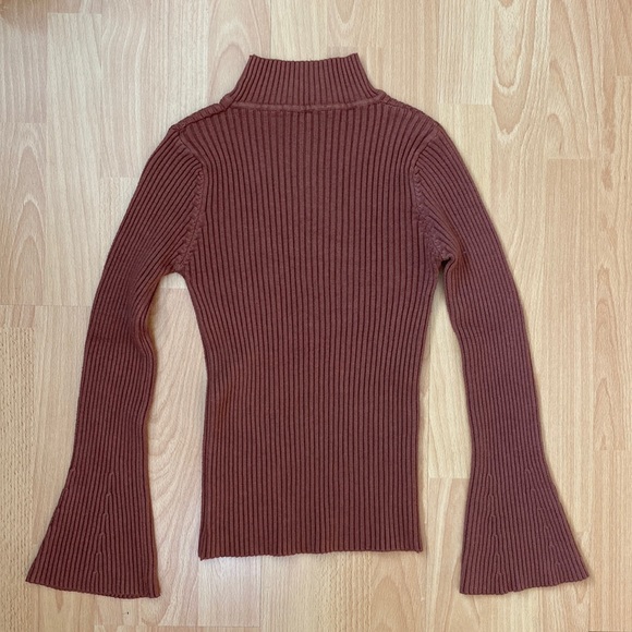 [S] Ribbed Turtleneck Sweater with Bell Sleeves | Chocolate Brown - Picture 2 of 4